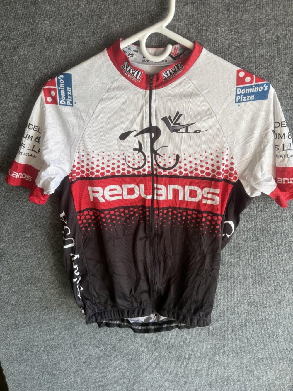 JL Velo Cycling Jersey Mens Medium White Redlands Full Zip Short Sleeve Pockets